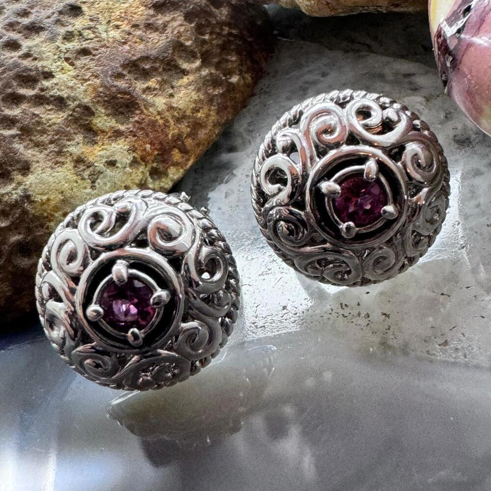 Carolyn Pollack Sterling Round Pink Topaz Omega Back Stud Earrings For Women
